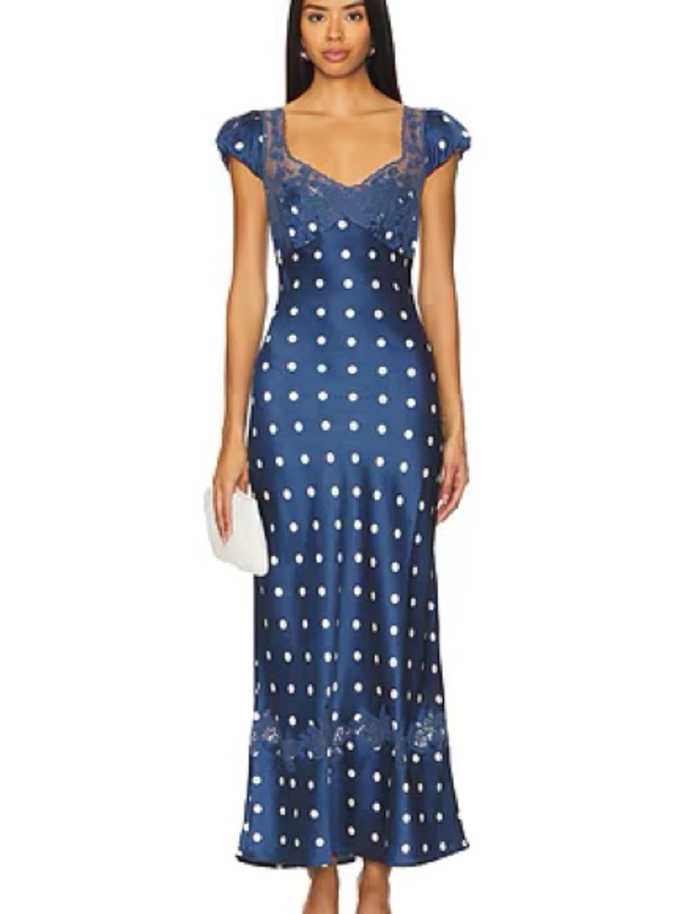 Free People Butterfly Babe Blue Polka Dot Lace-Trim Dress